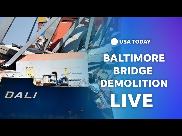 ⁣Watch live: Demolition at Baltimore bridge collapse site