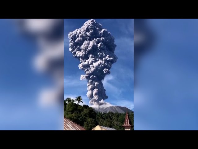 ⁣WATCH | Massive column of ash, smoke hovers over erupted volcano in Indonesia
