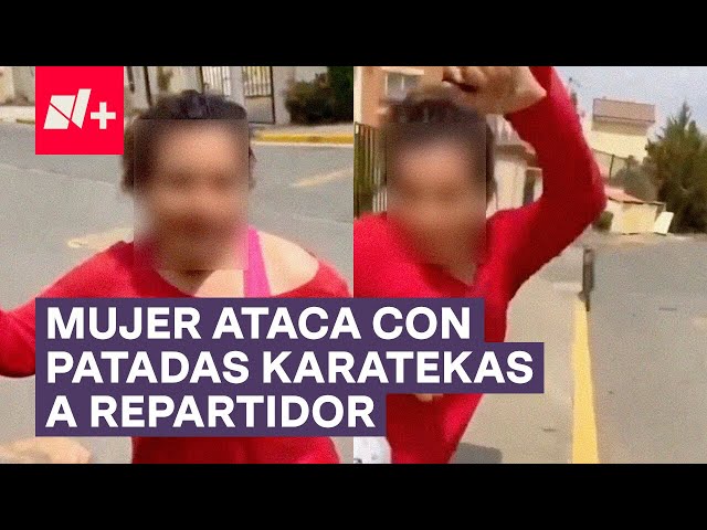 ⁣Mujer ataca con golpes y patadas karatekas a repartidor de comida - N+