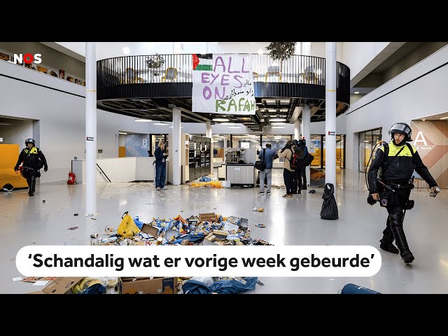 Het begon als een vredelievend protest, toch moest de ME weer ingrijpen op de UvA