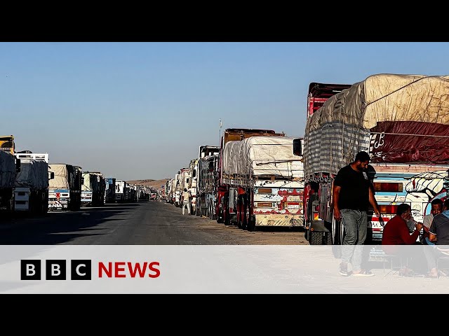⁣Israeli protesters block aid trucks headed to Gaza from Jordan | BBC News