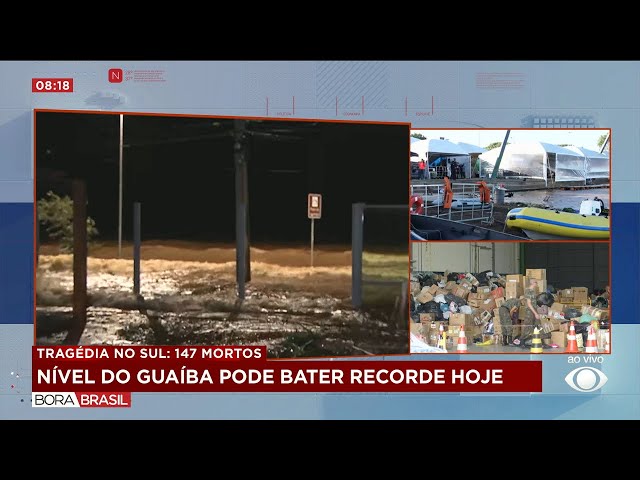 ⁣Enchentes no RS: nível do Guaíba pode bater novo recorde