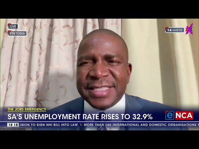 South Africa's unemployment rate rises to 32.9%.