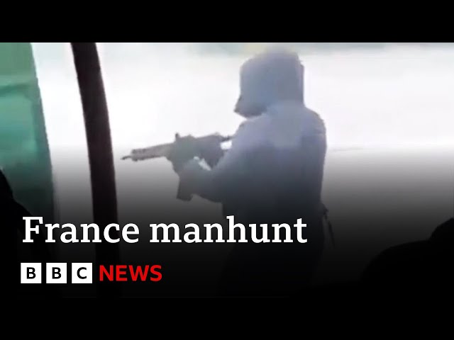 ⁣France manhunt: cameras record brutal ambush as “drug boss” freed and guards shot dead | BBC News