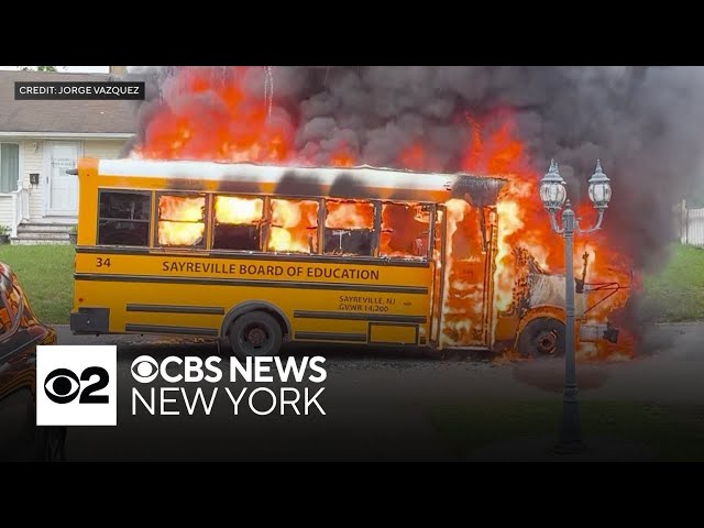 ⁣Video shows Sayreville school bus engulfed in flames