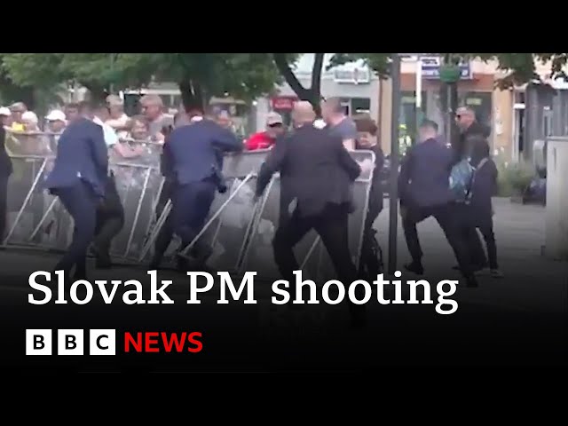 ⁣Footage captures moment Slovak PM shot multiple times by 71-year-old gunman | BBC News