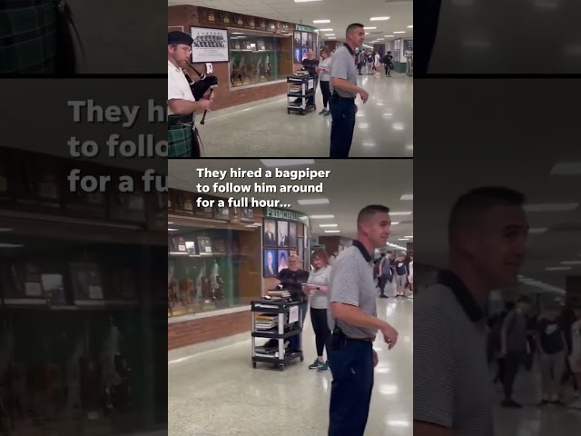 ⁣Illinois students hire bagpiper to follow principal for senior prank #Shorts