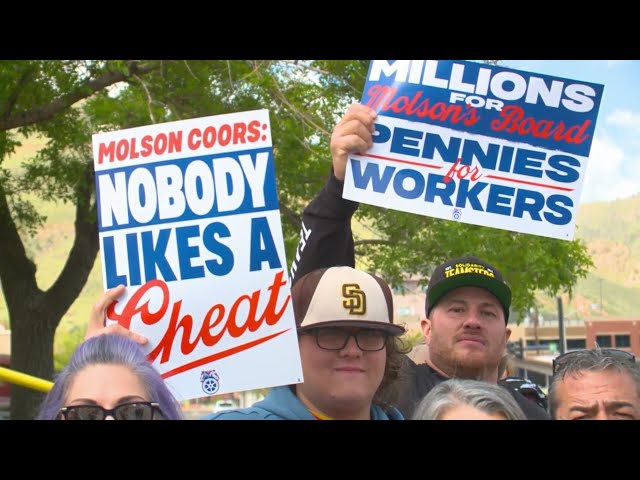 ⁣Teamsters rally outside Coors shareholder meeting in Golden
