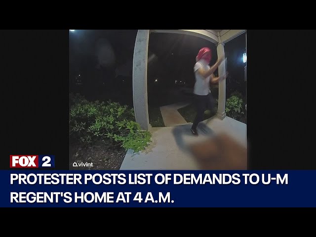 ⁣Protester posts list of demands to U-M Regent's home at 4 a.m.