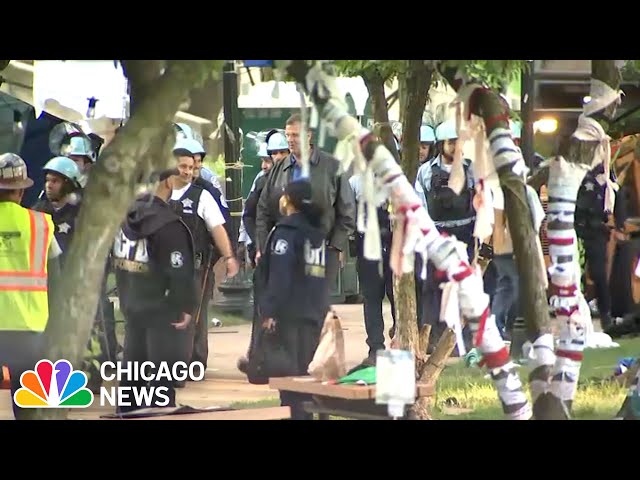 Watch the scene at DePaul University as CPD dismantles Pro-Palestinian encampment Thursday morning