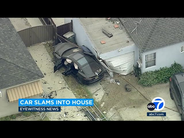 ⁣Video captures Tesla lose control and crash through garage of Burbank home