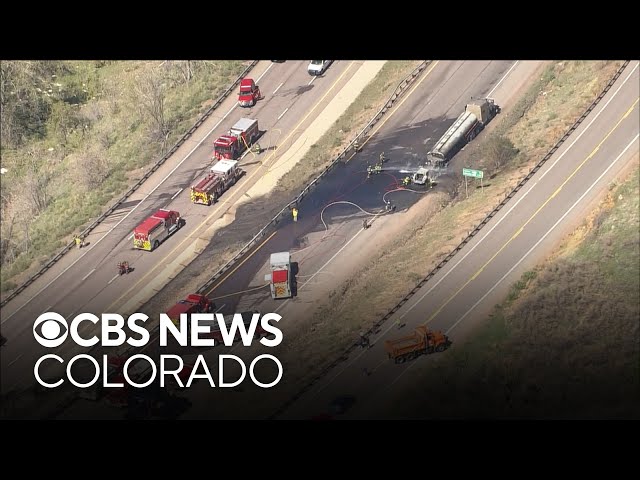 I-70 closed in both directions in Colorado near Morrison after a tanker crash ignited a fire