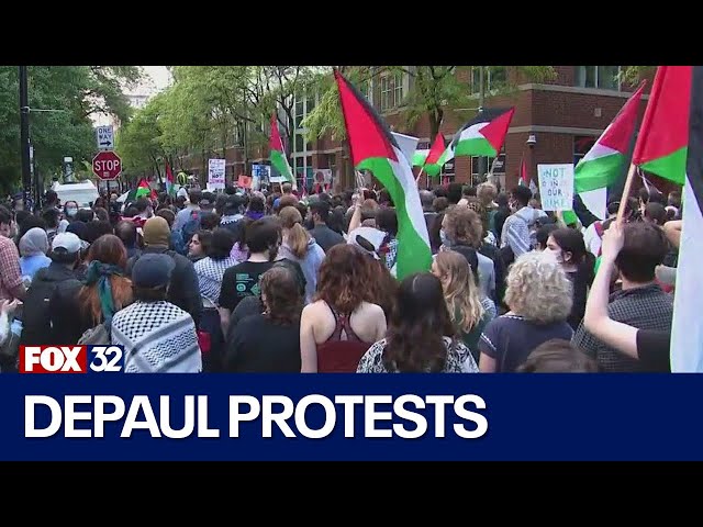 ⁣Protesters gather after DePaul University dismantles encampment
