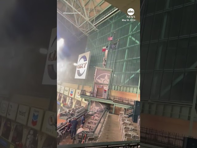 ⁣Heavy rain falls inside Houston Astros’ stadium — despite roof being closed