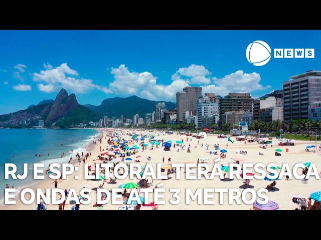 ⁣Litoral tem ressaca no mar e ondas de até 3 metro em São Paulo e Rio de Janeiro