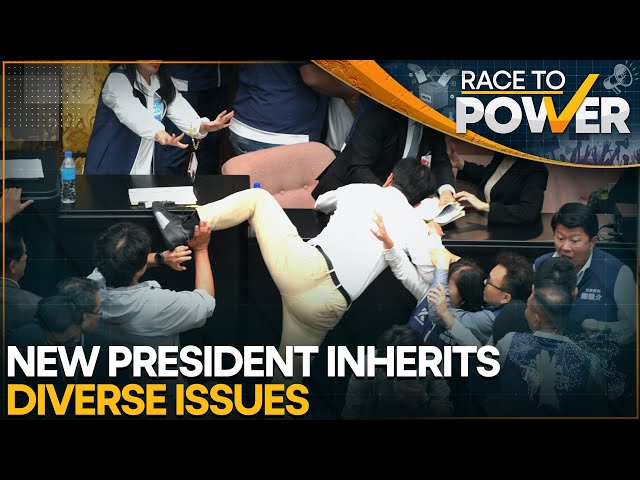 ⁣Scuffle breaks out inside Taiwan's parliament | Race To Power