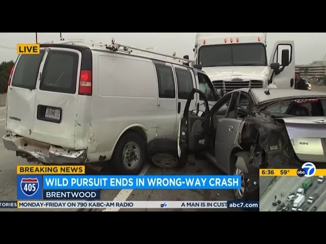⁣Chase suspect driving wrong-way crashes into cars on 405 Freeway in Brentwood