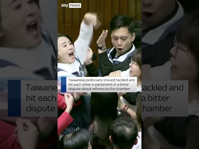 ⁣Politicians scuffle in Taiwanese parliament over chamber reforms