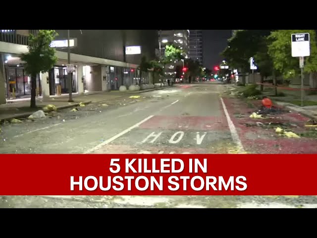 ⁣Houston storms leave 5 dead, buildings shattered