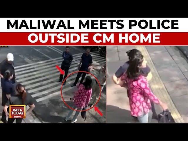 ⁣Swati Maliwal Meets Cops Outside CM Residence; Escorted Out Of CM Residence After Alleged Assault