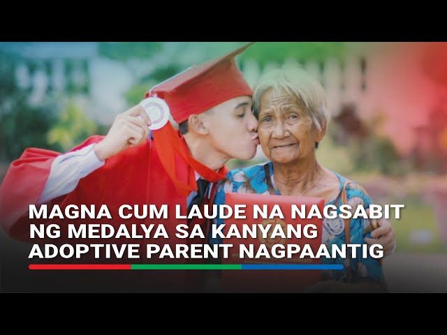 ⁣Magna cum laude na nagsabit ng medalya sa kanyang adoptive parent nagpaantig