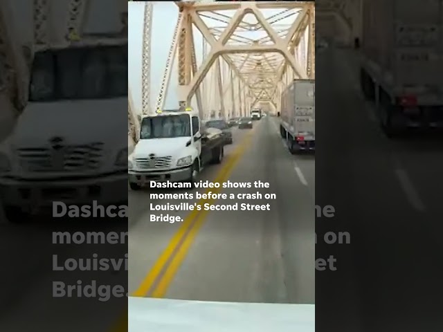 ⁣Dashcam footage shows the moments before a crash that left a truck dangling off a bridge #Shorts