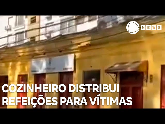 Cozinheiro Tiago Venturella distribui refeições para vítimas após ter restaurantes invadidos no RS