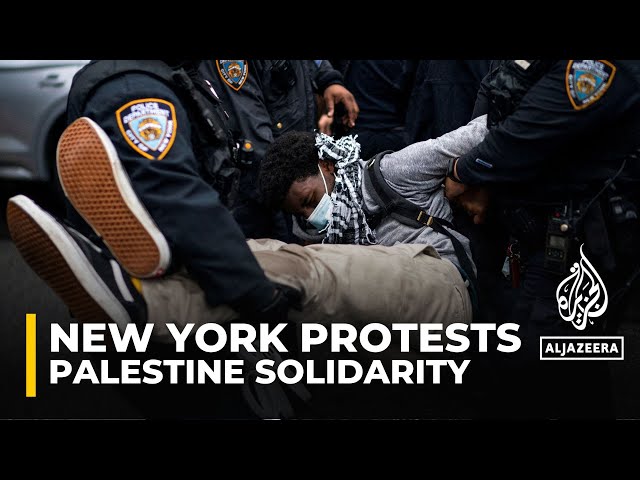 ⁣Police beat and arrest pro-Palestinian protesters in New York