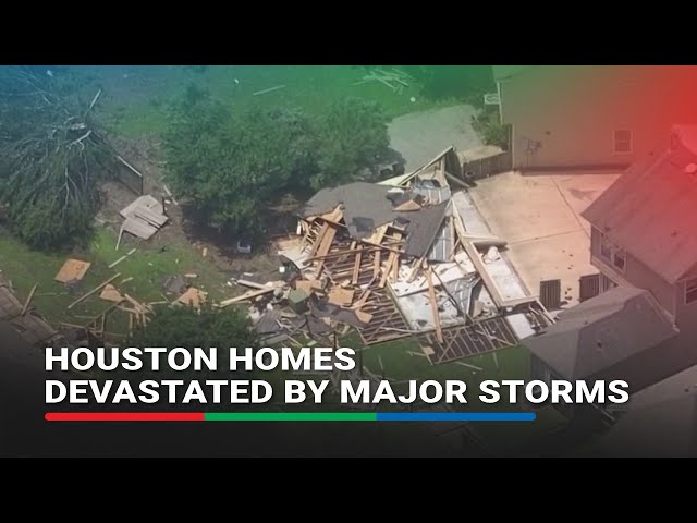 ⁣Aerial footage shows Houston homes devastated by major storms