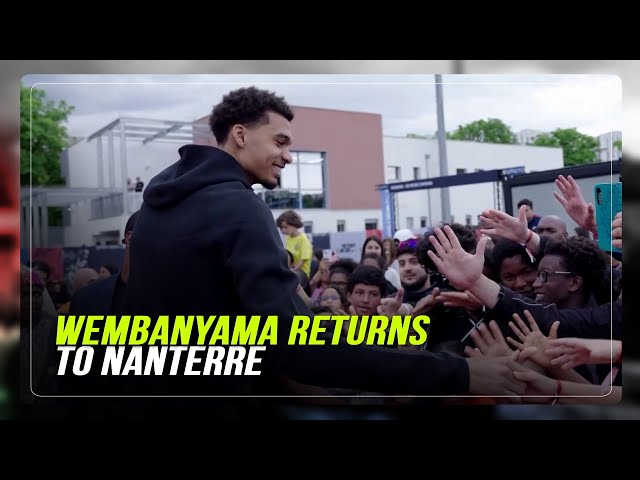 ⁣Wembanyama shoots hoops with youth in French hometown