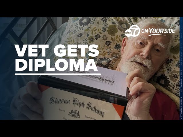 ⁣98-year-old Marine veteran in hospice care finally receives his high school diploma