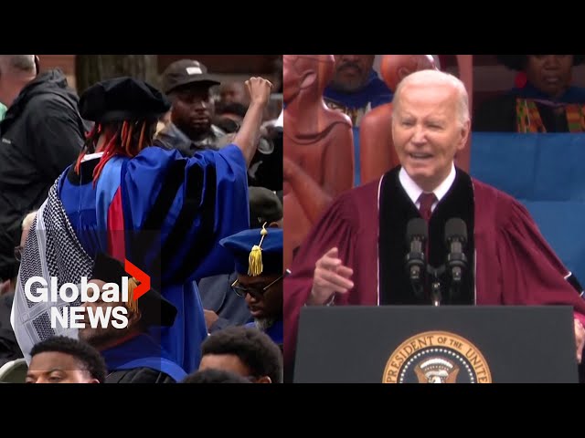 ⁣University protests: College grads turn backs to Biden, wear keffiyehs during commencement address