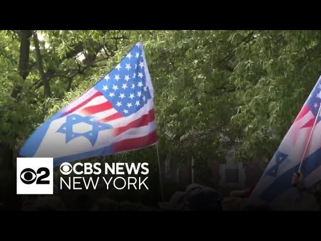 ⁣Pro-Israel demonstrators rally at Holocaust Memorial Park in Brooklyn