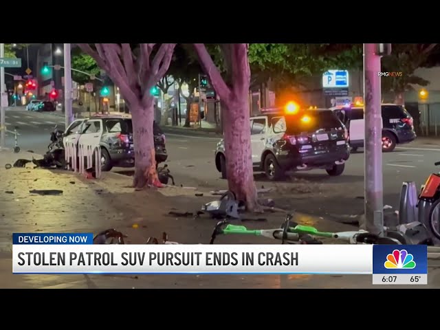 ⁣Man steals LAPD cruiser with officer inside
