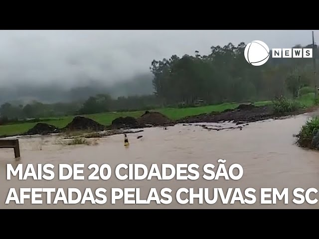 ⁣Mais de 20 cidades são afetadas pelas chuvas em Santa Catarina