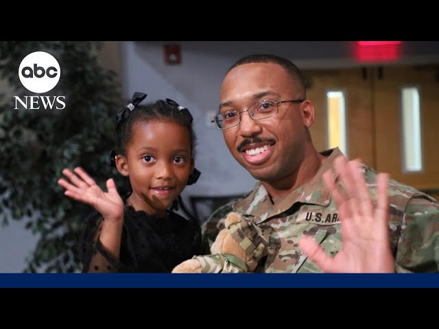 ⁣Military dad surprises daughter at kindergarten ceremony