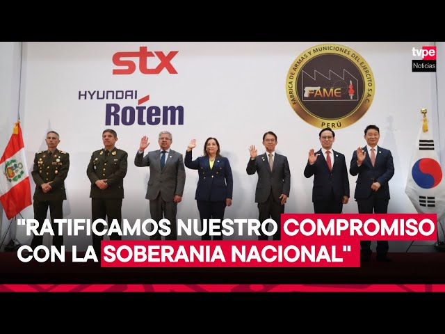 Presidenta Boluarte en firma de convenio entre FAME y STX Corp-Hyundai Rotem