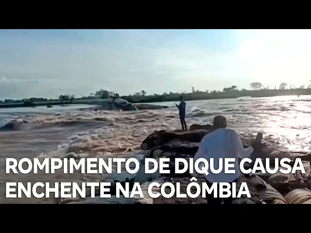 ⁣Rompimento de dique causa enchente no norte da Colômbia