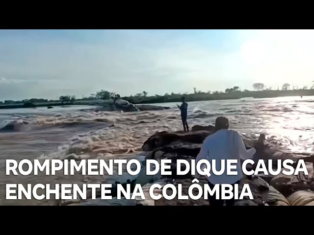 Rompimento de dique causa enchente no norte da Colômbia