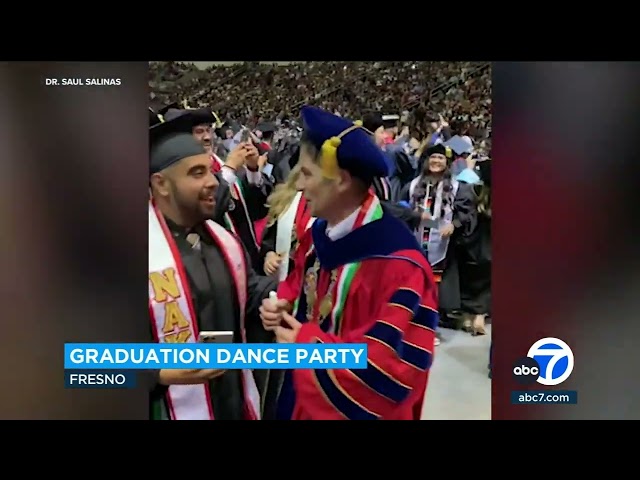 ⁣Fresno State graduation becomes giant dance party