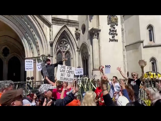⁣Assange supporters cheer after WikiLeaks founder wins right to appeal U.S. extradition