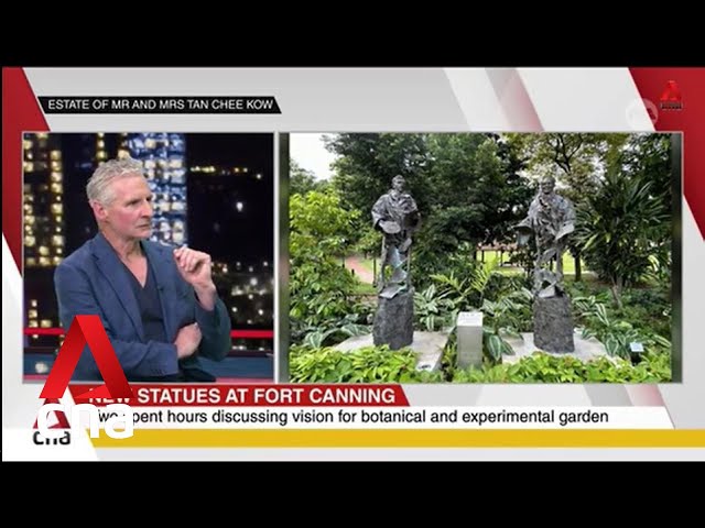 Pair of bronze figures installed at Fort Canning to commemorate Singapore's first botanical gar