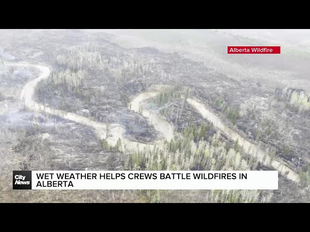 ⁣Wet weather helps crews battle wildfires in Alberta