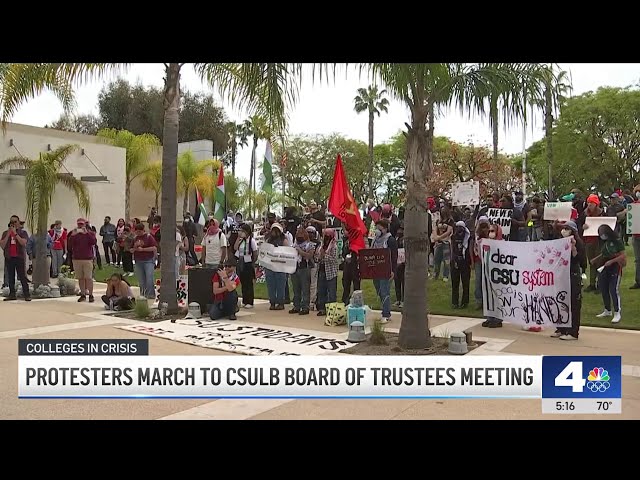 ⁣Protesters march to CSULB board of trustees meeting