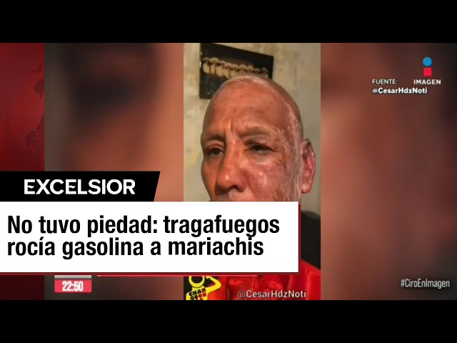 ⁣Mariachi asaltado y quemado por 'tragafuegos' da su versión