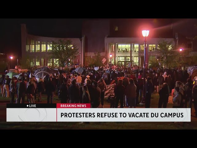 ⁣Demonstrators at University of Denver gather at pro-Palestinian encampment amid order to leave