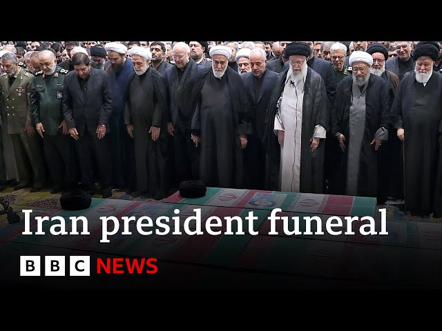 ⁣Iran’s supreme leader Ayatollah Khamenei leads prayers at President Raisi's funeral | BBC News