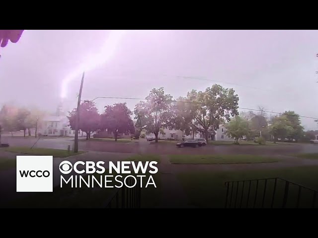 ⁣Lightning strike at southern Minnesota church caught on camera