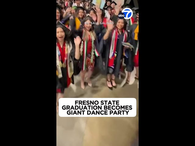 ⁣Fresno State graduation becomes giant dance party 