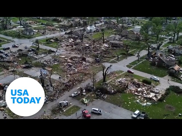 ⁣Drone video shows the devistation left behind by a tornado in Iowa | USA TODAY